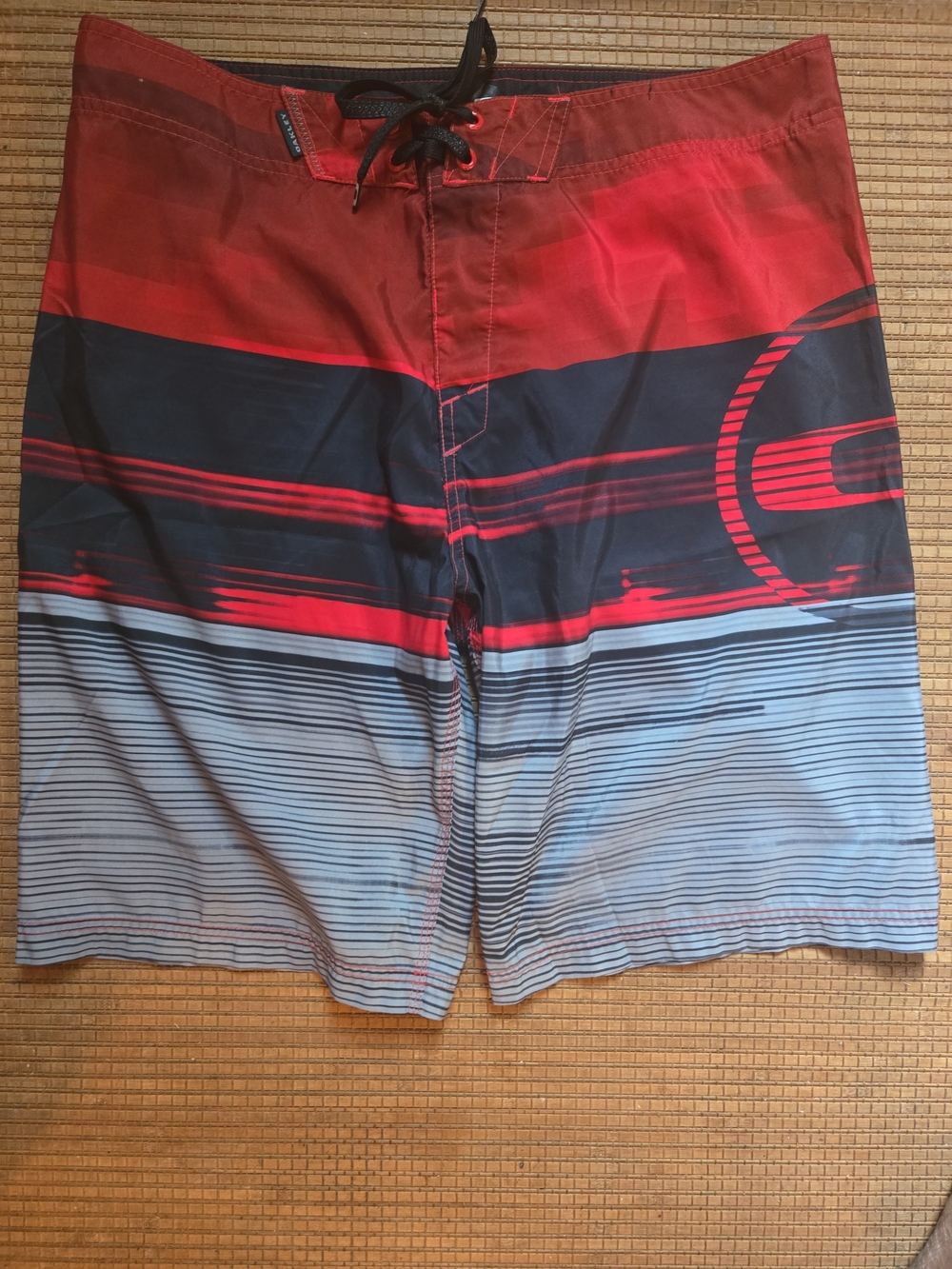 Men's Red and Black Striped Swim Trunks